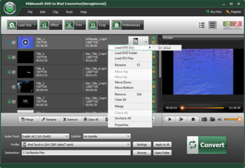 4Videosoft DVD to iPod Converter screenshot