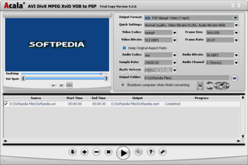 Acala AVI DivX MPEG XviD VOB to PSP screenshot