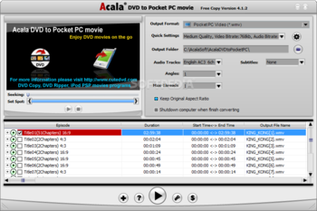 Acala DVD to Pocket PC Movie screenshot