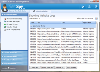 AceSpy Spy Software screenshot