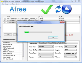 Afree MOV to AVI FLV MPEG WMV Converter screenshot