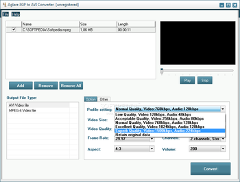 Aglare 3GP to AVI Converter screenshot