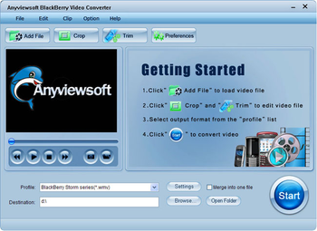 Anyviewsoft BlackBerry Video Converter screenshot
