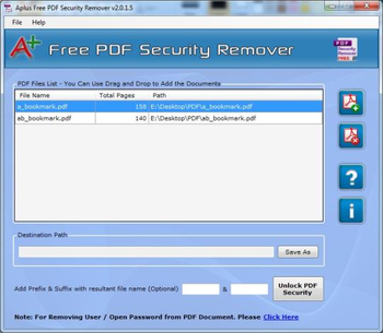 Aplus Free PDF Security Remover screenshot