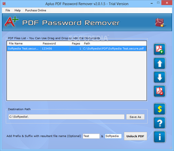 Aplus PDF Password Remover screenshot