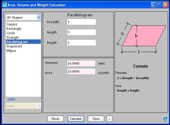 Area Volume and Weight Calculator screenshot