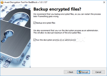 Avast Decryption Tool for BadBlock Ransomware screenshot 5
