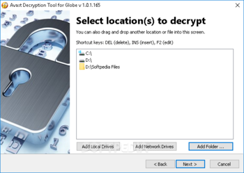 Avast Decryption Tool for Globe Ransomware screenshot 2