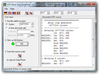 AVR delay loop generator screenshot