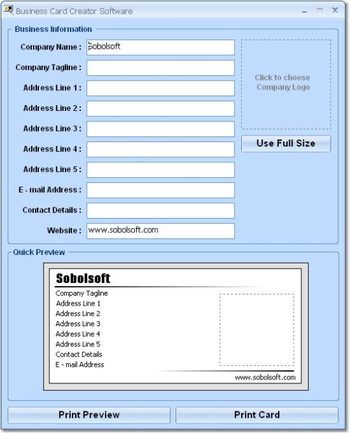 Business Card Create and Print Software screenshot