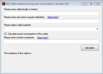 Cable resistance and power consumption calculator screenshot
