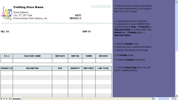 Clothing Store Invoice Template screenshot