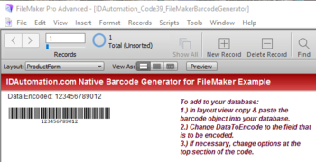 Code 39 Filemaker Barcode Generator screenshot