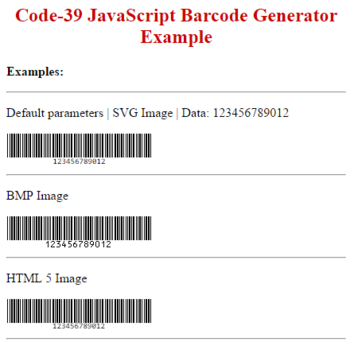 Code-39 JavaScript Barcode Generator screenshot