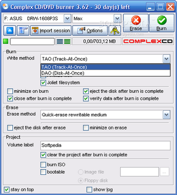 CompleX CD / DVD burner screenshot 2
