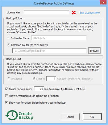 CreateBackup AddIn for Excel screenshot 2