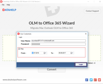 DataHelp OLM to Office365 Wizard screenshot
