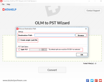 DataHelp OLM to PST Wizard screenshot 2