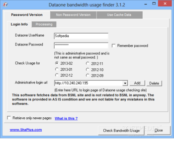 DataOne bandwidth usage finder (formerly DataOne tool) screenshot