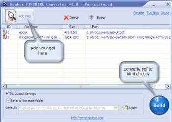 Epubor PDF2HTML screenshot