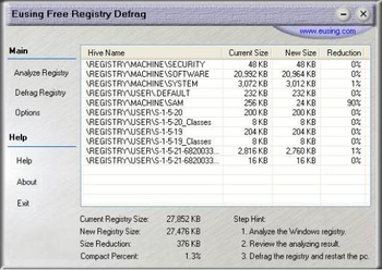 Eusing Free Registry Defrag Portable screenshot