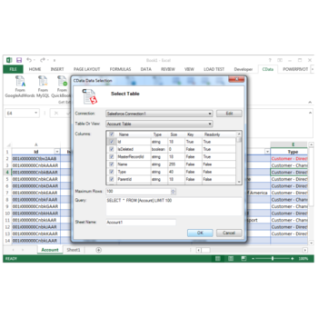 Excel Add-In for Azure screenshot