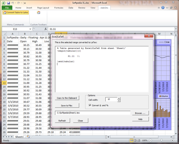 Excel2Latex screenshot