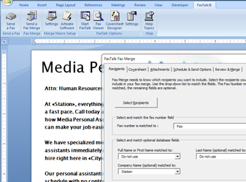 FaxTalk Fax Merge for Microsoft Word 2010 and 2007 screenshot