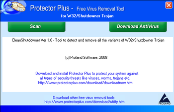 Free Virus Removal Tool for W32/Shutdowner Trojan screenshot