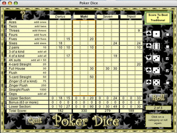 Gypsyware Poker Dice screenshot