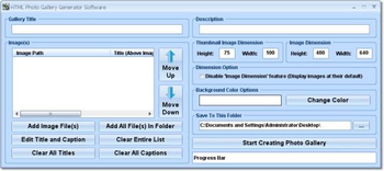 HTML Photo Gallery Generator Software screenshot