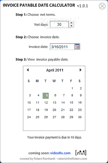 Invoice Payable Date Calculator screenshot