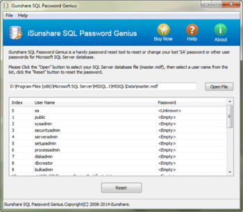 iSunshare SQL Password Genius screenshot 2