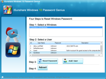 iSunshare Windows 10 Password Genius screenshot 3
