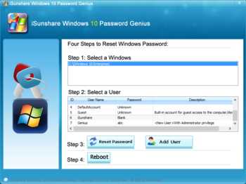 iSunshare Windows 10 Password Genius screenshot 4