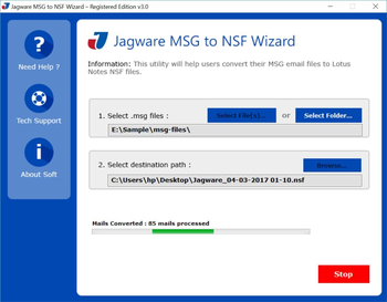 Jagware MSG to NSF Wizard screenshot