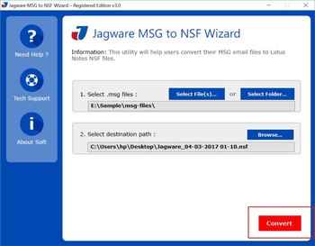 Jagware MSG to NSF Wizard screenshot 2