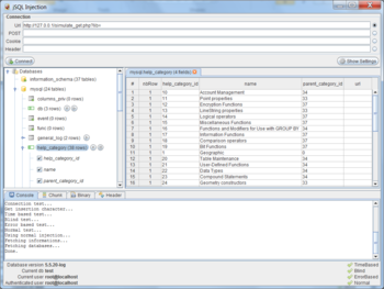 jSQL injection screenshot 2