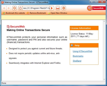 K7 SecureWeb screenshot