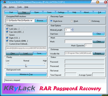 KRyLack RAR Password Recovery screenshot