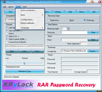 KRyLack RAR Password Recovery screenshot 2