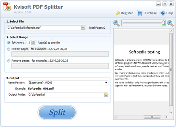Kvisoft PDF Splitter screenshot