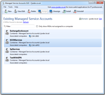 Managed Service Accounts GUI screenshot