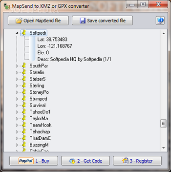 MapSend to GPS converter screenshot