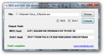 MD5 and SHA1 File Verification screenshot
