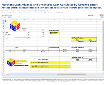Merchant Cash Advance and Loan Calculator screenshot