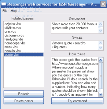 Messenger Web Services (MEWS) screenshot