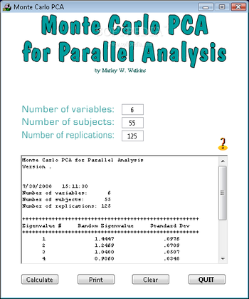 Monte Carlo PCA for Parallel Analysis screenshot