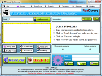 Myspace Password Recovery screenshot