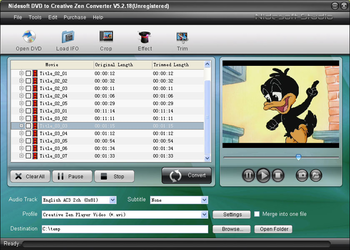 Nidesoft DVD to Creative Zen Converter screenshot